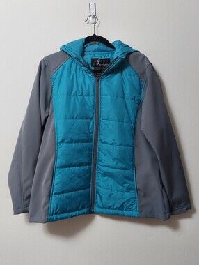 NWT i5 Apparel Woman's Water Resistant Hooded Jacket Teal & Gray Size Large